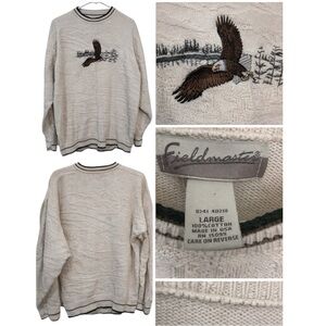 Vintage USA Eagle Sweater Mens Large Fieldmaster Embroidered 90s Americana Knit
